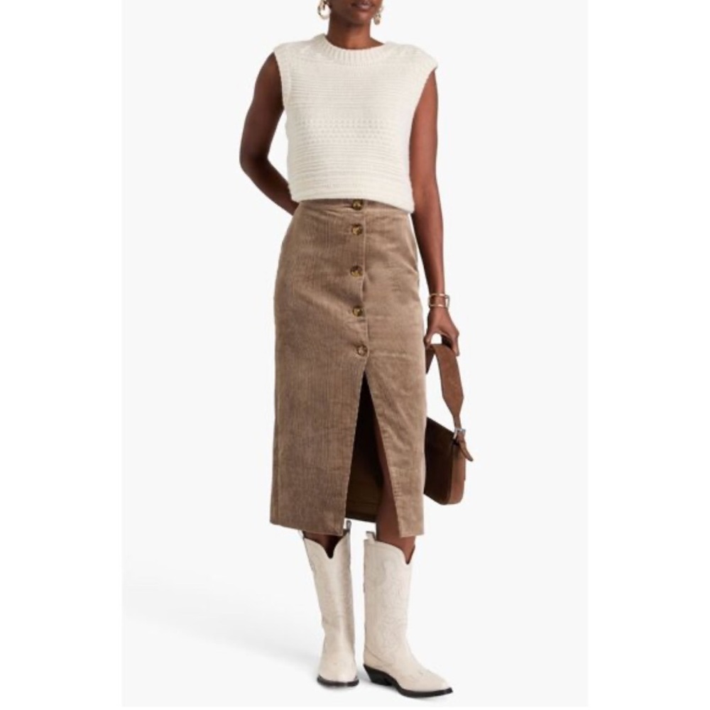 Anthropologie Antik Batik Button Midi Corduroy Skirt